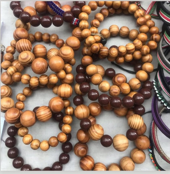 Brown Wooden Beaded Elastic Bracelet